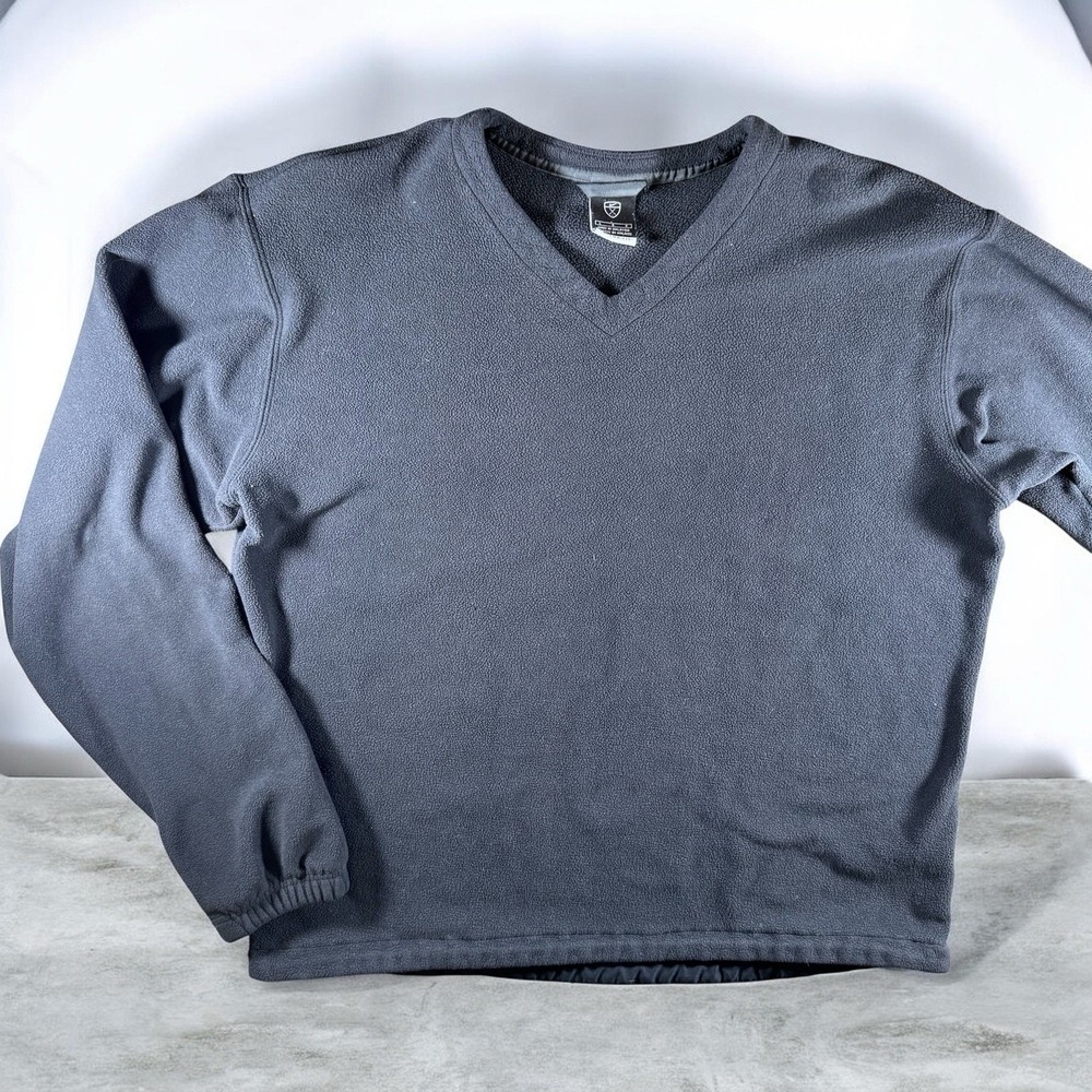 Vintage Nike Golf Therma-Fit V-Neck Fleece Pullover Mens Large Black Swoosh Y2K